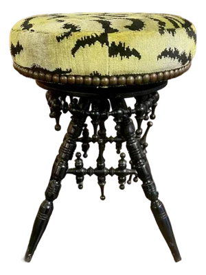 English Regency Ebonized Stool With Scalamandre Tiger Velvet