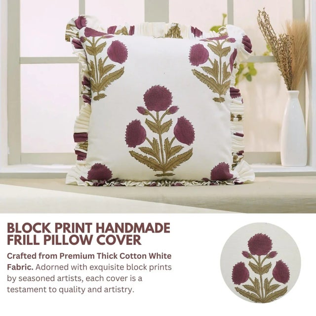 Add a touch of handmade charm to your home with this beautifully crafted block print cushion cover. Made from thick white...