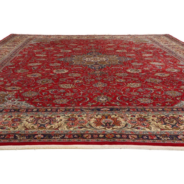 Mid-Century Modern Vintage Red Persian Kashan Rug - 09'09 X 13'01 For Sale - Image 3 of 9