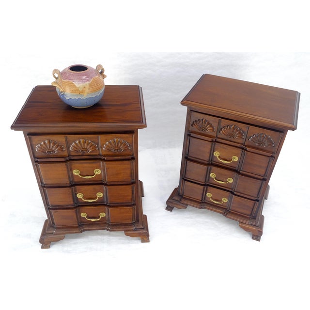 Pair of Solid Mahogany Brass Pull 4 Drawer Bracket Feet Night Stands Tables MINT For Sale - Image 13 of 18