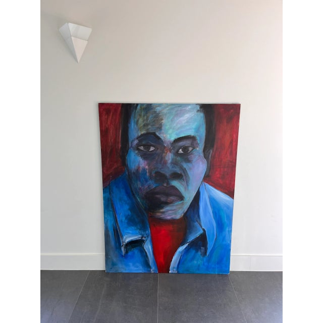 Mid-Century Modern Large Vintage Expressionist Oil Portrait Unsigned For Sale - Image 3 of 11