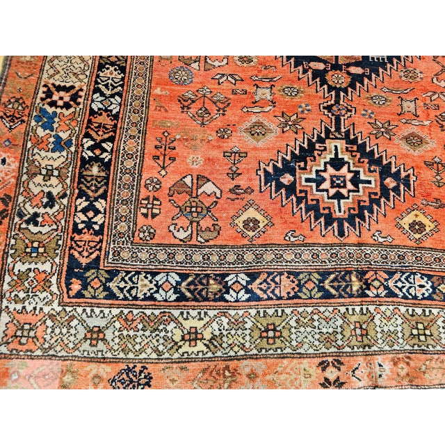 Navy Blue Antique Persian Malayer Tribal Gallery Rug, Hand-Knotted Wool, Geometric Pattern, 5x13, Terracotta & Navy For Sale - Image 8 of 18
