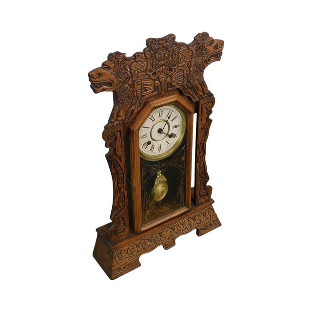 New Haven Antique Lion Carved Oak Gingerbread Kitchen Clock ...