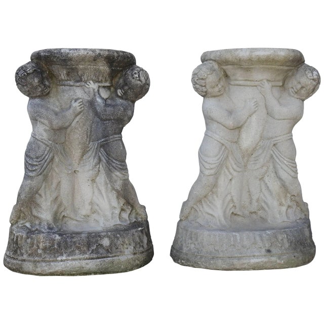 Pair of Cast Concrete Cherub Pedestals For Sale - Image 13 of 13