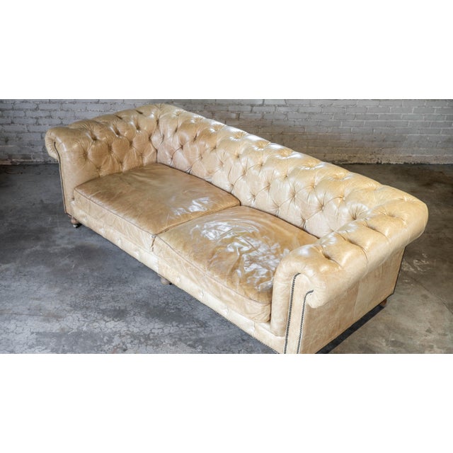 Tan Restoration Hardware Tan Leather Kensington Luxe Sofa For Sale - Image 8 of 18