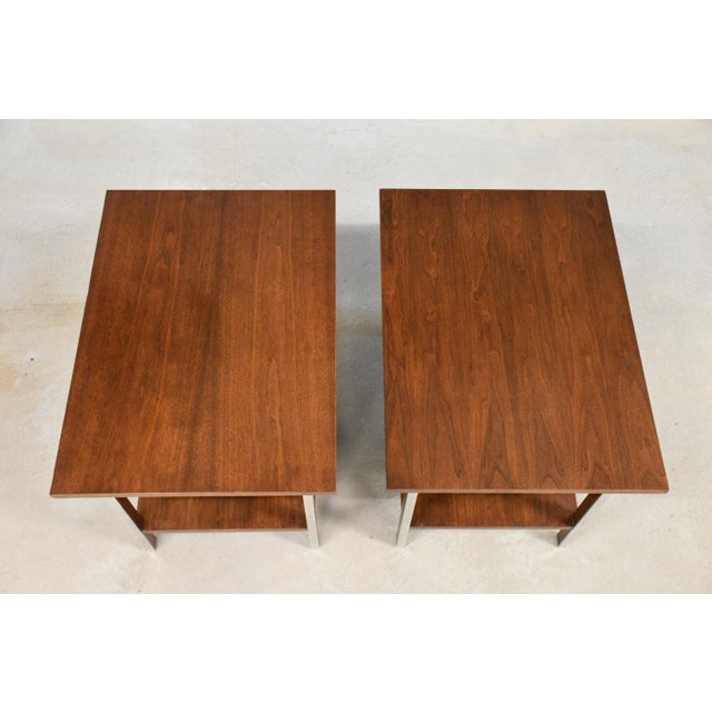 Mid-Century Modern 1960s Paul McCobb Walnut and Aluminum End Tables - A Pair For Sale - Image 3 of 8