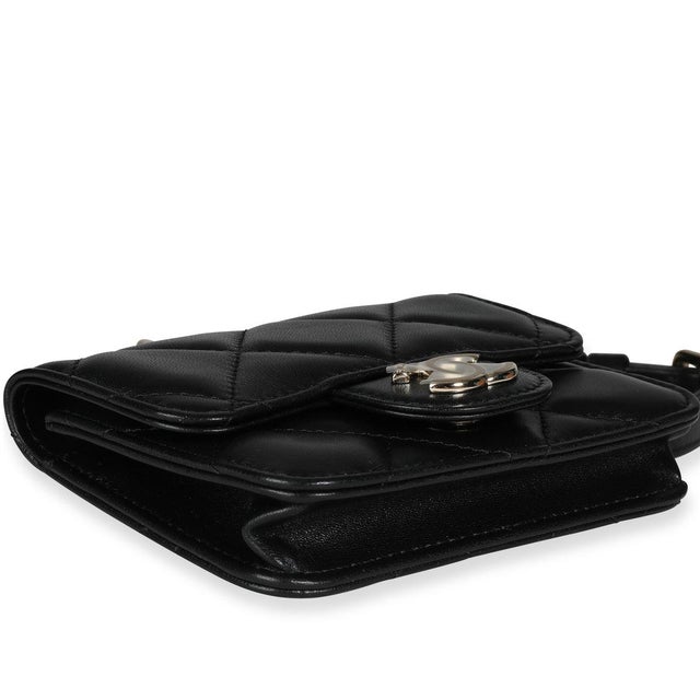 Animal Skin Black Quilted Lambskin Elegant Chain Mini Belt Bag For Sale - Image 7 of 8