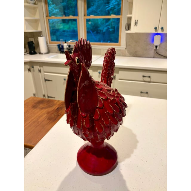 Folk Art Signed Todd Hewell Folk Pottery Rooster Sculpture For Sale - Image 3 of 5