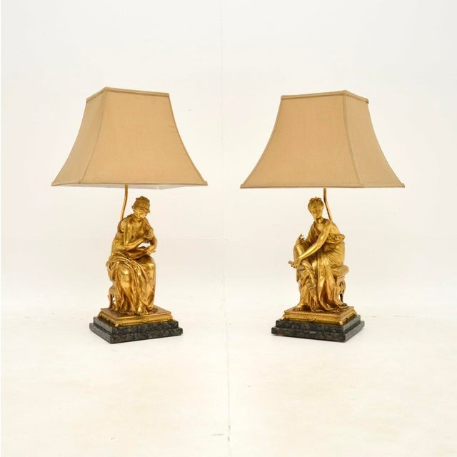 Antique Victorian Gilt Bronze and Marble Table Lamps, 1880s, Set of 2 For Sale - Image 13 of 13