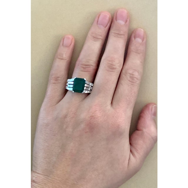 5.5 Carat Emerald Cut Emerald and Diamond Ring 18 Karat Gold Ring For Sale - Image 14 of 18