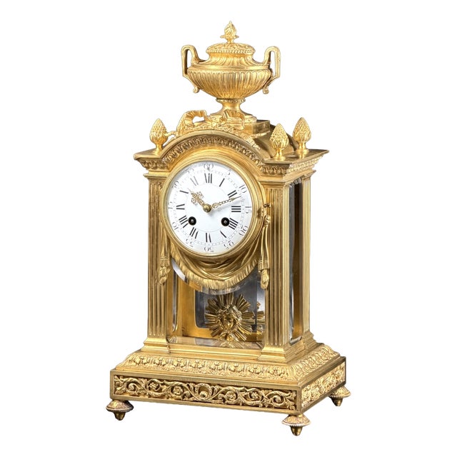 Antique French Louis XVI Style Ormolu Mantel Clock with Ed. Minart Movement from F. Barbedienne, 1850s For Sale
