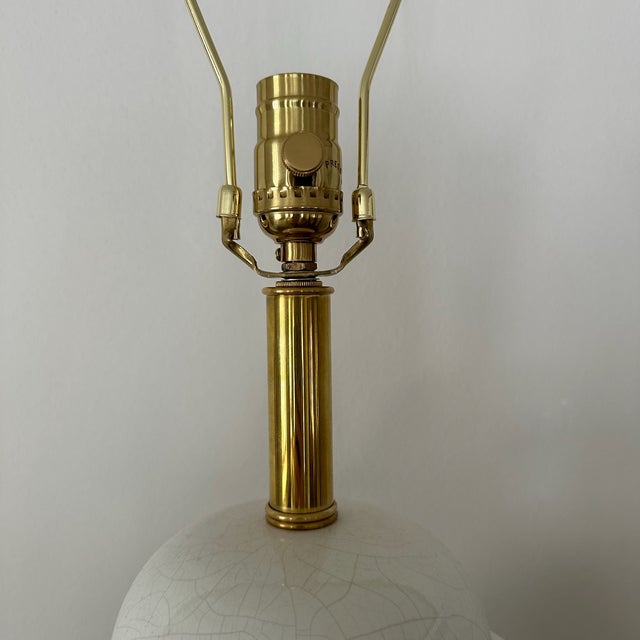 Chinoiserie Vintage Large White Crackle Glaze Ginger Jar Lamp Chinoiserie Floral Cherry Blossom For Sale - Image 3 of 12