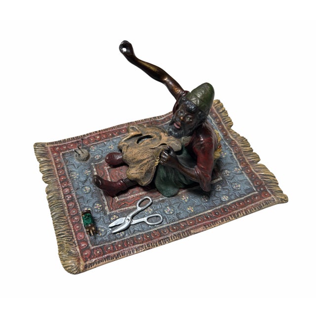 Antique Vienna Bronze Sculpture a Man on Persian Rug by Bergman.
