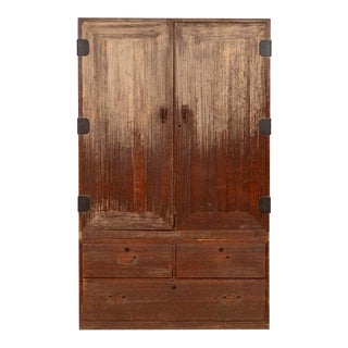 19th Century Japanese Two-Section Kiri Wood Wardrobe with Ombre Finish For Sale