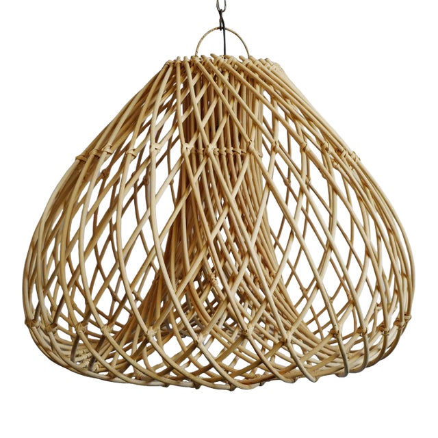 Contemporary Rattan Java Drop Pendant Light Large For Sale