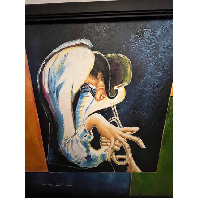 Vintage Expressionistic Mid 20th Century Oil Painting of Jazz Musicians Bass Fiddle, Trumpet Signed by Listed Artist M. Harold (1935-2012jAmerican For Sale - Image 6 of 6