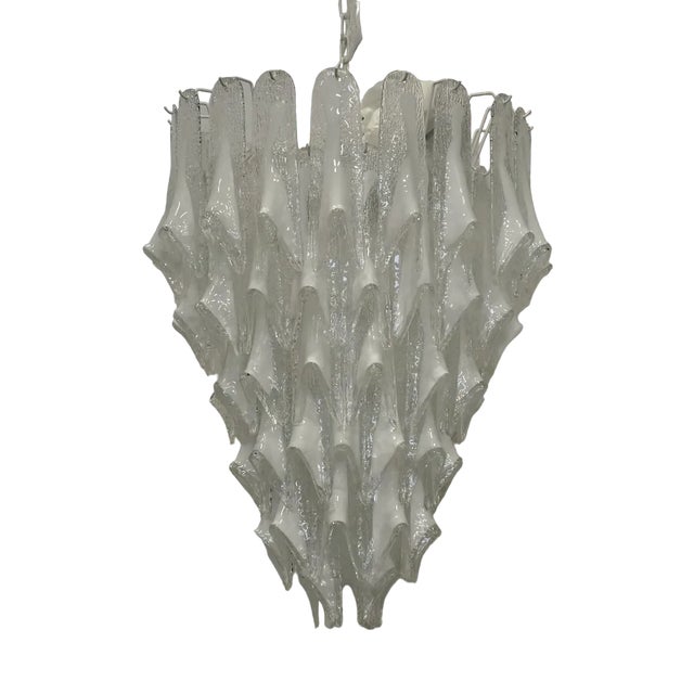 Mid-Century Murano Round Transparent White Color Chandelier For Sale