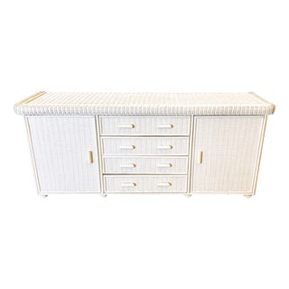 French White Rattan Sideboard, 1970s For Sale