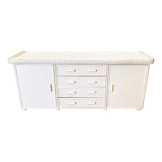 French White Rattan Sideboard, 1970s For Sale