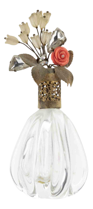 Clear Glass Perfume Bottle with Jeweled Top, 1930s