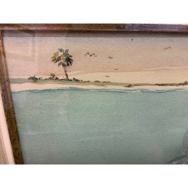 20th century framed surrealist watercolor painting, signed Baker. Unsure of subject matter, possibly referencing a book...