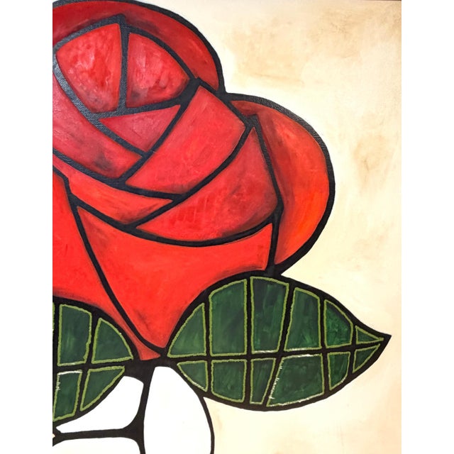 Avi Ben Simhon Monumental Modernist Red Rose Painting For Sale - Image 4 of 14