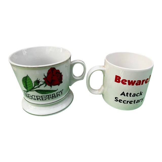 1970s Ceramic Secretary Mugs - a pair For Sale