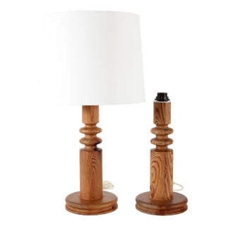 Tall Table Lamps in Pine by Uno Kristiansson for Luxus, Sweden, 1970s, Set of 2 For Sale