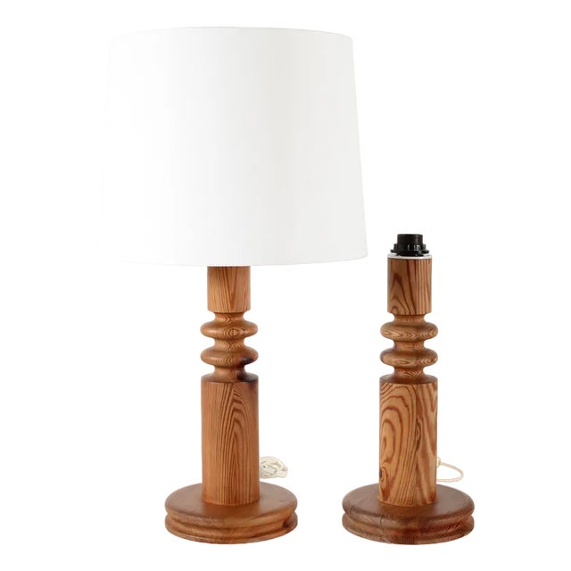 Tall Table Lamps in Pine by Uno Kristiansson for Luxus, Sweden, 1970s, Set of 2 For Sale