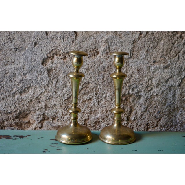 Gold Golden Metal Candleholders, 1940s, Set of 2 For Sale - Image 8 of 8