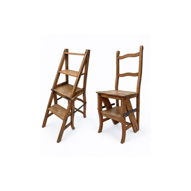 Metamorphic Wooden Folding Library Stepladder, 1890s For Sale - Image 16 of 17