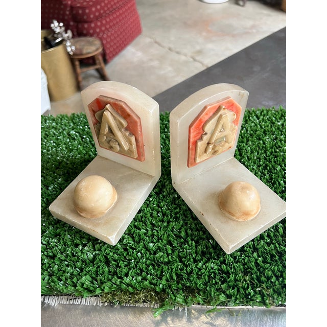 1970s Vintage Wwii Evac Hospital Army Helmet Marble Bookends For Sale - Image 5 of 6