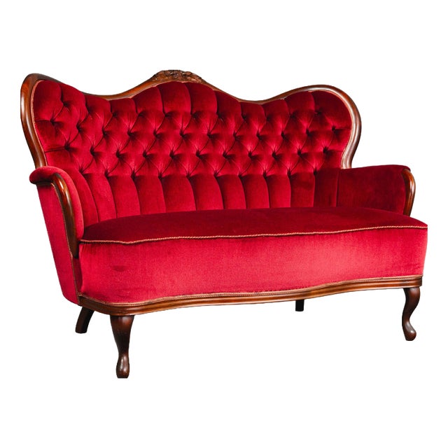 Vintage Baroque-Style Velvet Sofa For Sale