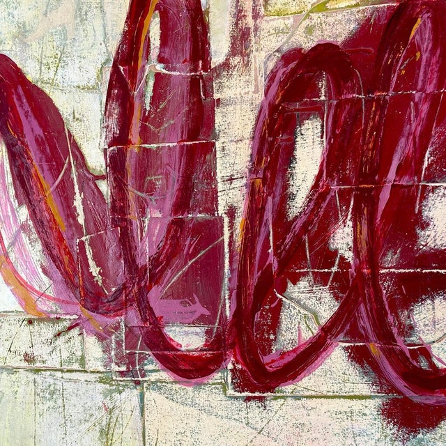Contemporary Christiane Corcelle "Rouge Pour Toujours Iii" Acrylic and Collage on Canvas, Abstract Painting With Crimson Loops, 2026 For Sale - Image 3 of 6