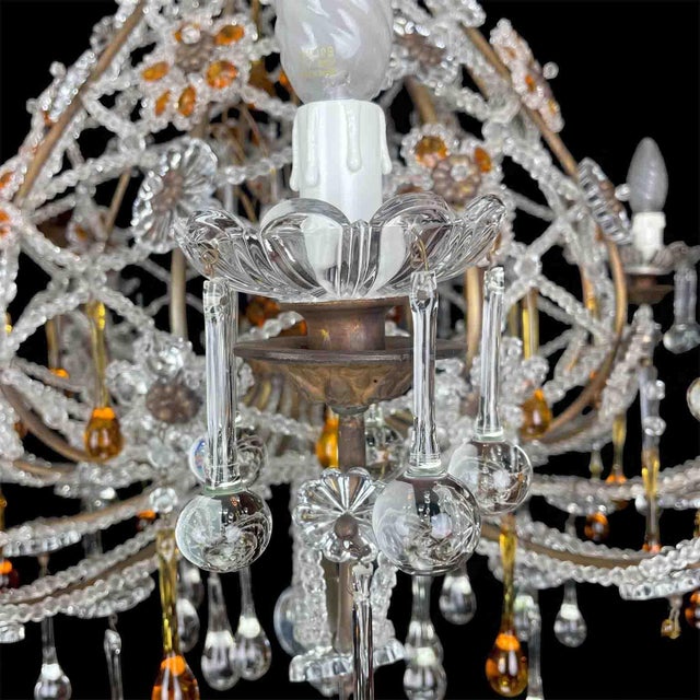 Italian Beaded Crystal 10-Light Chandelier with Amber Drops, 1950s For Sale - Image 12 of 16