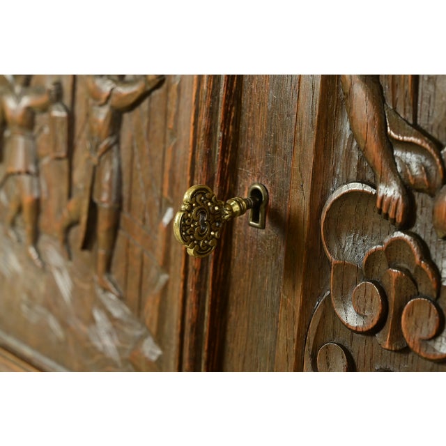 Brown Antique Danish Renaissance Revival Carved Oak Bar Cabinet, Circa 1890s For Sale - Image 8 of 16
