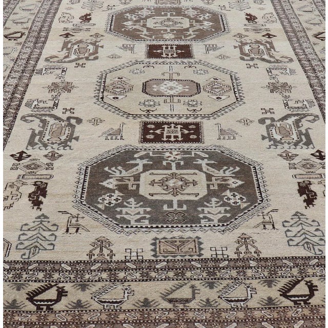 Brown Mid 20th Century Persian Ardebil Carpet With Three Octagon Medallions & Stylized Tribal Motifs 9'2 X 12'9 For Sale - Image 8 of 13