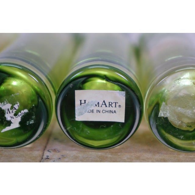 6 Chinese Emerald Green Blown Glass Graduated Tubular Torpedo Bud Vases 4" to 8" For Sale - Image 12 of 13