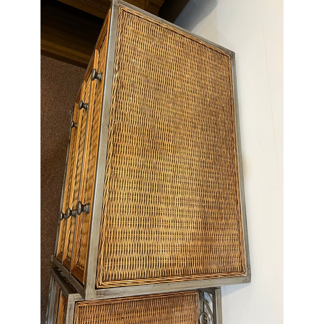 Wood 1990s Wicker Rattan Metal Frame Dresser and Night Stand Coastal, 2 Pieces For Sale - Image 7 of 8