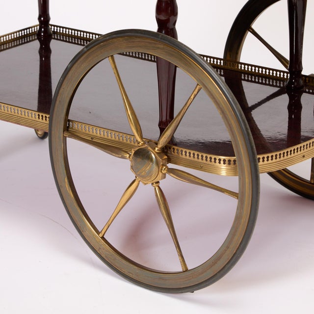 Brown Mid-Century Mahogany Wood & Brass German Serving Bar Cart / Tea Trolley, 1960s For Sale - Image 8 of 11