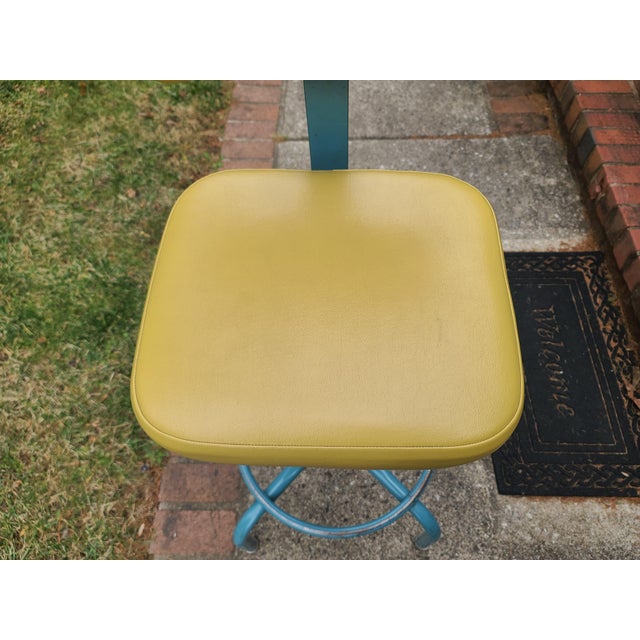 1960s Adjusto Equipment Company Drafting Chair Stool Vinyl Cushion Back Rest Swivel Adjustable w/ Foot Ring Steel Metal...
