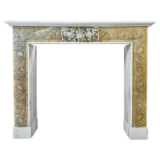 Antique Italian Carved Siena and White Marble Fireplace Mantel, 1850 For Sale - Image 10 of 10