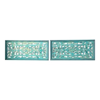 Pair of Antique Solid Brass Openwork Wall Hangings / Architectural Grilles For Sale