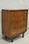 Vintage Mid Century Modern Walnut Veneer 4 Drawer Tall Chest Dresser with Chrome Pulls. Item has a great Modernist form...
