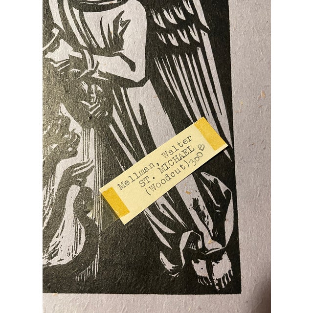 Mid-Century Modern Walter Mellman St. Michael Woodcut For Sale - Image 3 of 3