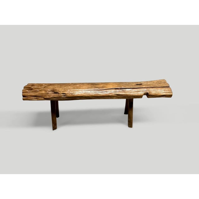 2010s Andrianna Shamaris Teak Wood Log Style Bench For Sale - Image 5 of 5