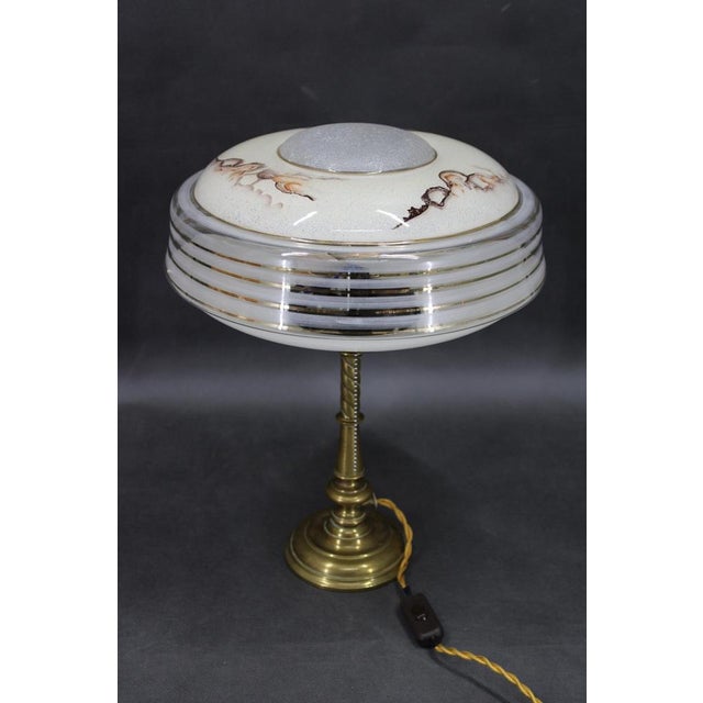Restored Brass Table Lamp with Glass Shade, 1940s For Sale - Image 3 of 16