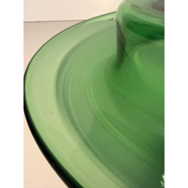 Vintage Green Hand-Blown Glass Centerpiece Bowl, Empoli, Italy, 1970s For Sale - Image 9 of 12