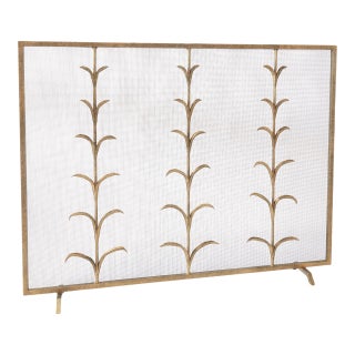 Aged Gold Lily Stems Fireplace Screen Iron For Sale