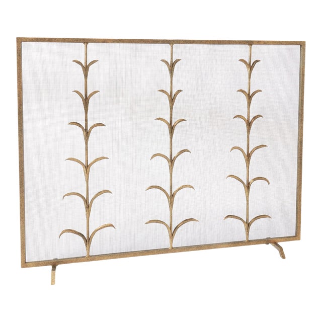 Aged Gold Lily Stems Fireplace Screen Iron For Sale